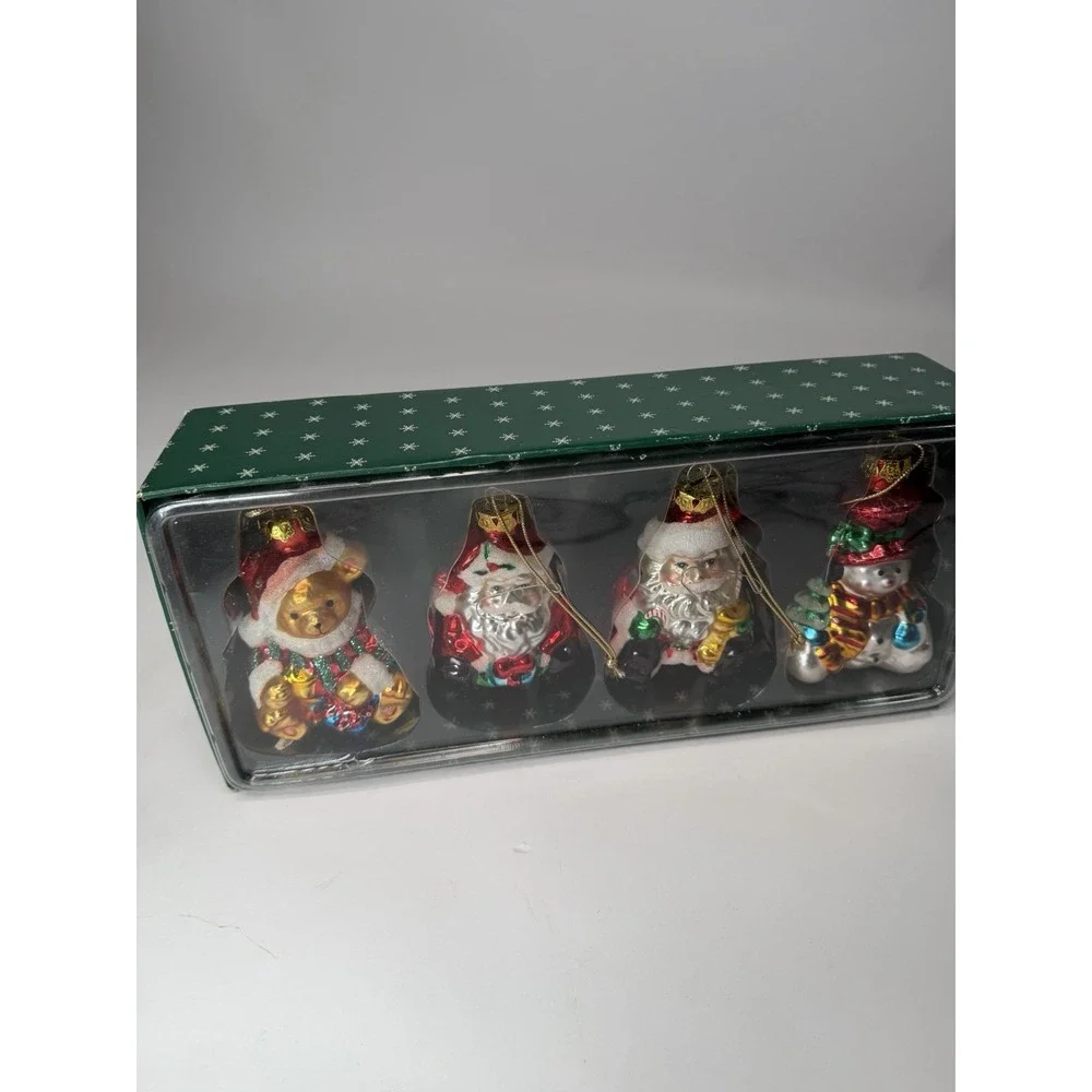 Vintage Christmas Ornaments Set Of 4 Santa Snowman Teddy Bear Meijer